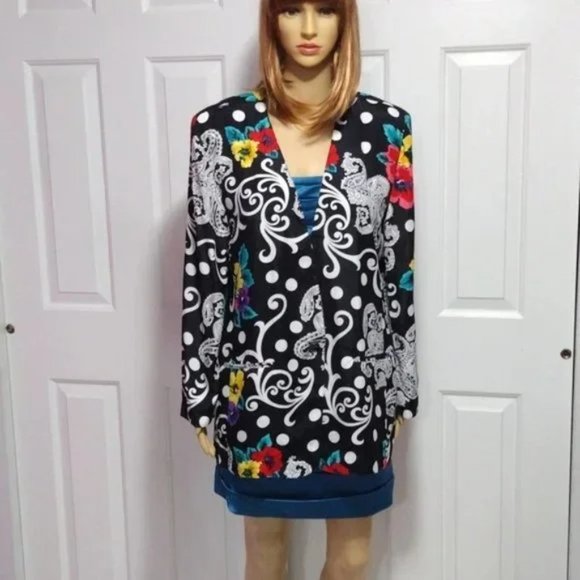 Vintage 70s Lightweight Blazer Funky Floral Paisley Polka Dot Groovy Size 8 - Picture 6 of 11